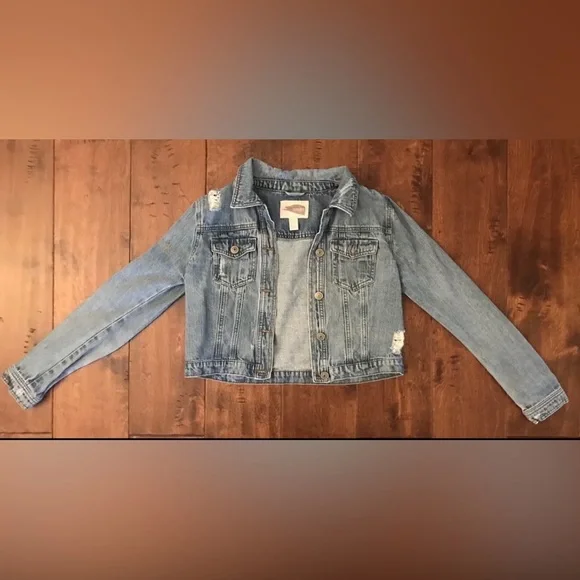 FOREVER 21 • Contemporary Blue Denim Jean Jacket Button Factory Distressed Small - Picture 4 of 9